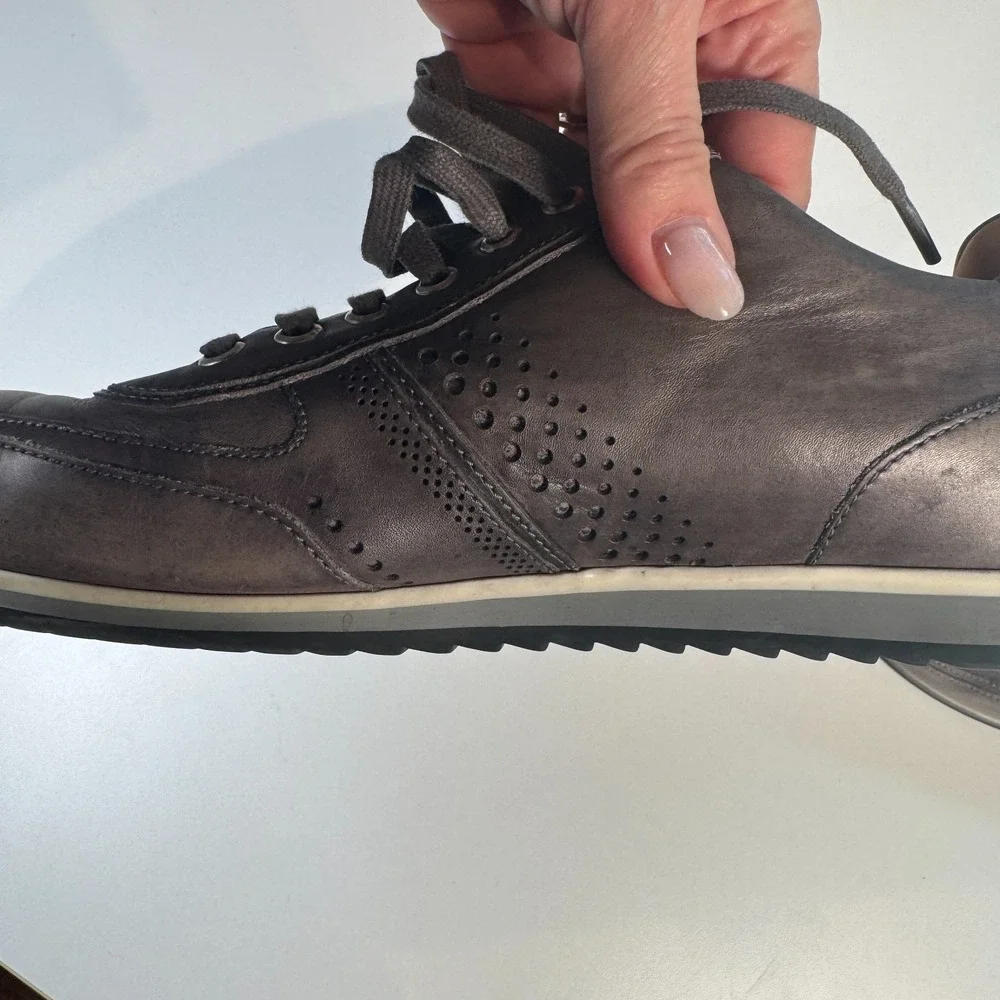 Magnanni Shoes Leather Sneakers Mens Size 9.5 Grey Casual Lace Up Portugal 15745